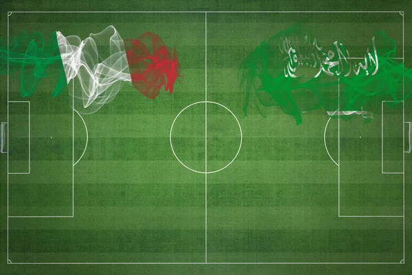 Італія Проти Саудівської Аравії Футбольний Матч Національні Кольори Національні Прапори — стокове фото
