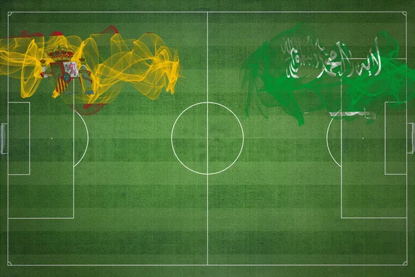 Espanha Arábia Saudita Soccer Match Cores Nacionais Bandeiras Nacionais Campo — Fotografia de Stock