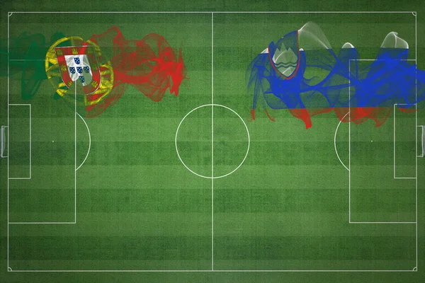 Portugal Eslovénia Soccer Match Cores Nacionais Bandeiras Nacionais Campo Futebol — Fotografia de Stock