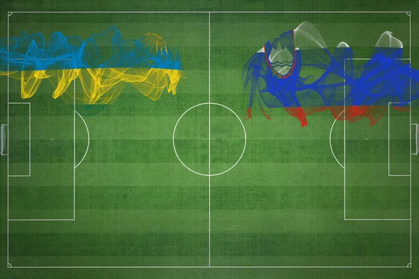 ルワンダVsスロベニアサッカーマッチ ナショナルカラー サッカー場 サッカーゲーム 競技コンセプト コピースペース — ストック写真