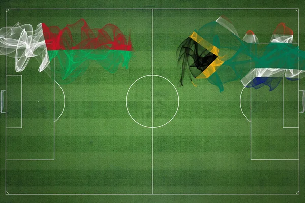 Madagaskar Jižní Afrika Soccer Match Národní Barvy Národní Vlajky Fotbalové — Stock fotografie