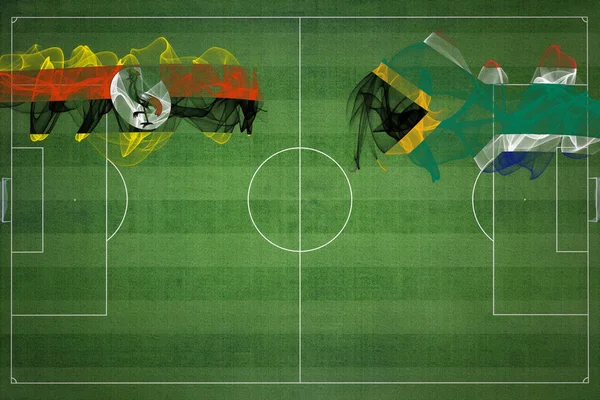Uganda Jižní Afrika Soccer Match Národní Barvy Národní Vlajky Fotbalové — Stock fotografie