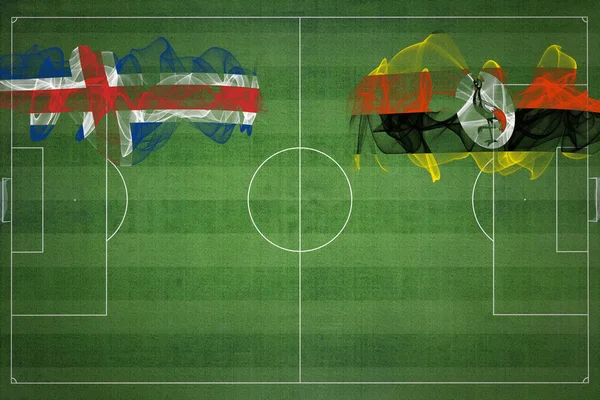 Islandia Uganda Mecz Piłki Nożnej Kolory Narodowe Flagi Narodowe Boisko — Zdjęcie stockowe