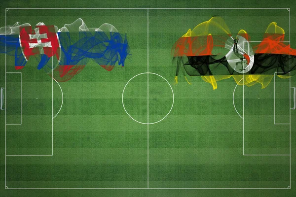 Slovakien Uganda Soccer Match Nationella Färger Nationella Flaggor Fotbollsplan Fotbollsmatch — Stockfoto