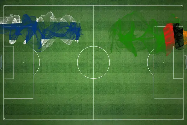 Finlândia Zâmbia Soccer Match Cores Nacionais Bandeiras Nacionais Campo Futebol — Fotografia de Stock