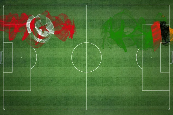 チュニジアVsザンビアサッカーマッチ 国の色 サッカー場 サッカーゲーム 競争の概念 コピースペース — ストック写真