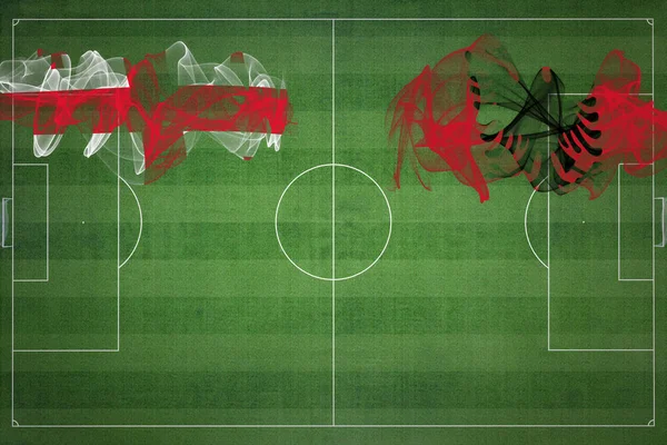 ジョージアVsアルバニアサッカーマッチ 国の色 サッカー場 サッカーゲーム 競争の概念 コピースペース — ストック写真