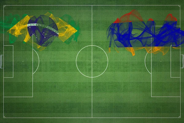 Brazílie Arménie Soccer Match Národní Barvy Národní Vlajky Fotbalové Hřiště — Stock fotografie