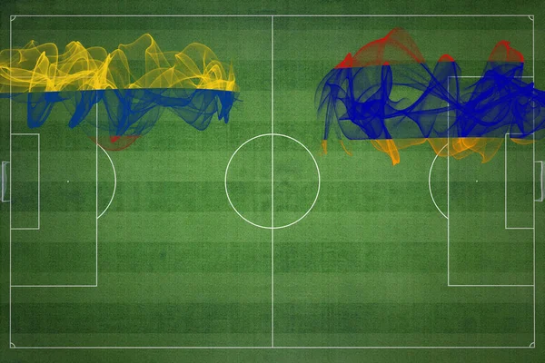 Kolumbien Armenien Fußballspiel Nationalfarben Nationalflaggen Fußballplatz Fußballspiel Wettbewerbskonzept Kopierraum — Stockfoto