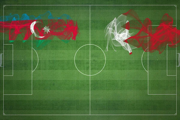 Азербайджан Бахрейн Футбольный Матч Национальные Цвета Национальные Флаги Футбольное Поле — стоковое фото