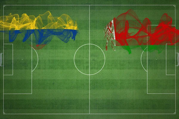 Kolumbie Bělorusko Soccer Match Národní Barvy Národní Vlajky Fotbalové Hřiště — Stock fotografie