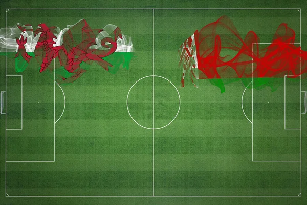 Wales Bielorrusia Partido Fútbol Colores Nacionales Banderas Nacionales Campo Fútbol — Foto de Stock