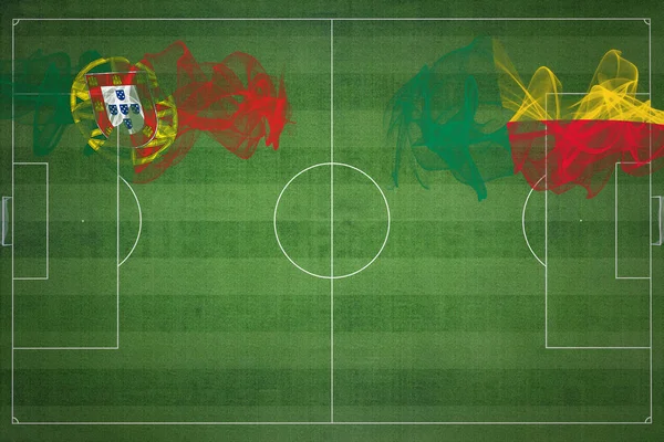 Португалія Бенін Футбольний Матч Національні Кольори Національні Прапори Футбольне Поле — стокове фото