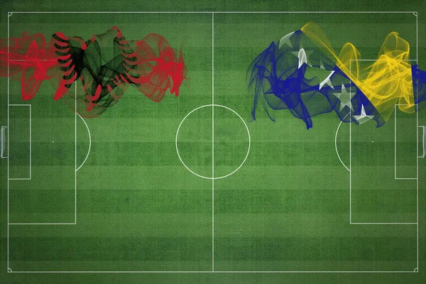 Albânia Bósnia Herzegovina Soccer Match Cores Nacionais Bandeiras Nacionais Campo — Fotografia de Stock