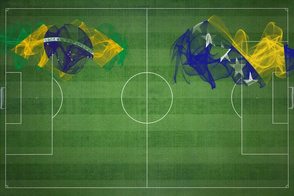 Brasil Bósnia Herzegovina Soccer Match Cores Nacionais Bandeiras Nacionais Campo — Fotografia de Stock
