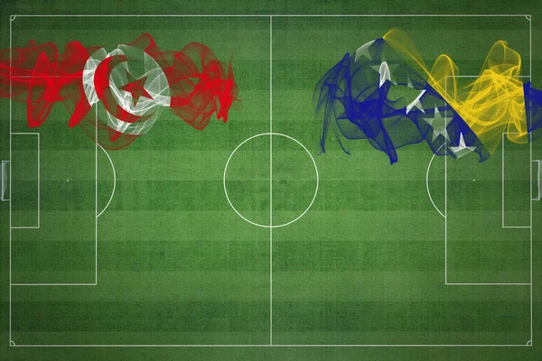 Tunísia Bósnia Herzegovina Soccer Match Cores Nacionais Bandeiras Nacionais Campo — Fotografia de Stock