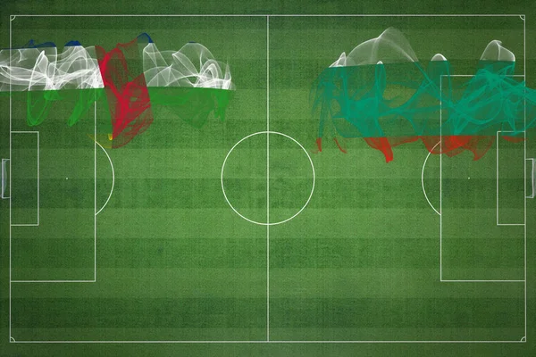 中央アフリカ共和国Vsブルガリアサッカーマッチ ナショナルカラー サッカー場 サッカーゲーム 競技コンセプト コピースペース — ストック写真