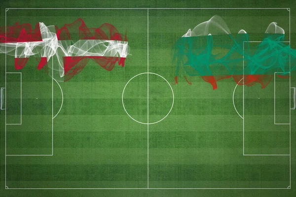 Dánsko Bulharsko Soccer Match Národní Barvy Národní Vlajky Fotbalové Hřiště — Stock fotografie