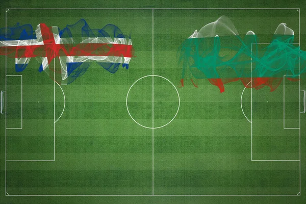 冰岛对保加利亚足球比赛 国家颜色 足球场 足球比赛 比赛理念 复制空间 — 图库照片