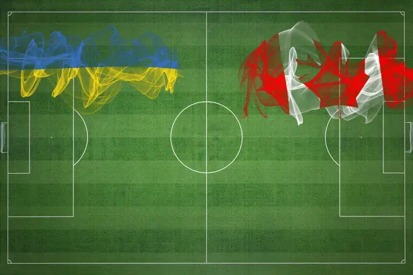 ウクライナVsカナダサッカーマッチ ナショナルカラー サッカー場 サッカーゲーム 競争の概念 コピースペース — ストック写真