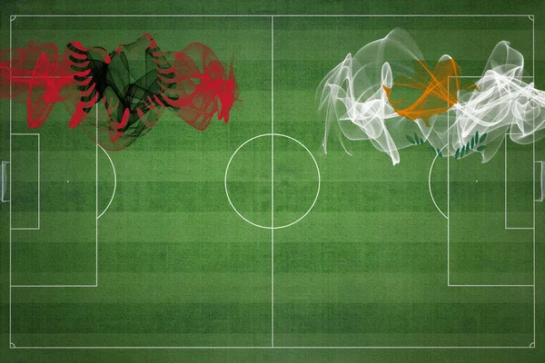 Albánia Ciprus Soccer Match Nemzeti Színek Nemzeti Zászlók Focipálya Labdarúgó — Stock Fotó