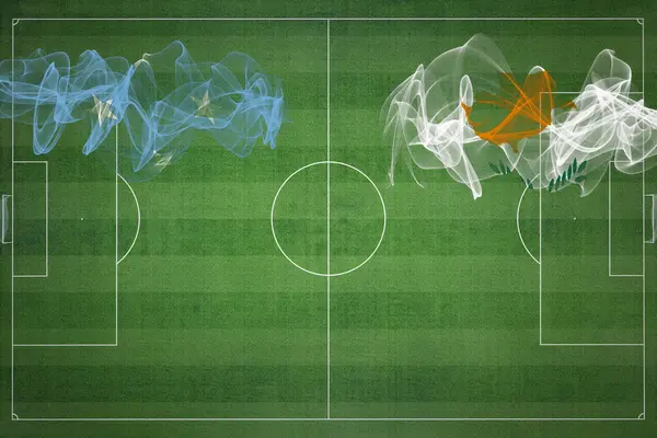 Mikronézia Ciprus Soccer Match Nemzeti Színek Nemzeti Zászlók Focipálya Labdarúgó — Stock Fotó