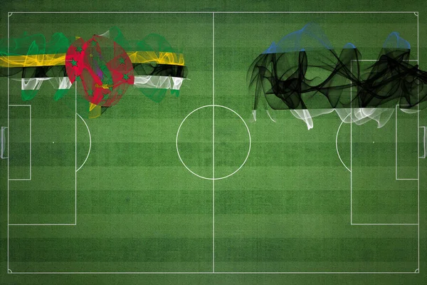 多米尼克对爱沙尼亚足球比赛 国家颜色 足球场 足球比赛 竞赛概念 复制空间 — 图库照片