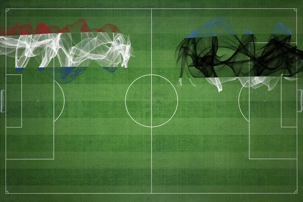 Hollandia Észtország Labdarúgó Mérkőzés Nemzeti Színek Nemzeti Zászlók Focipálya Labdarúgó — Stock Fotó
