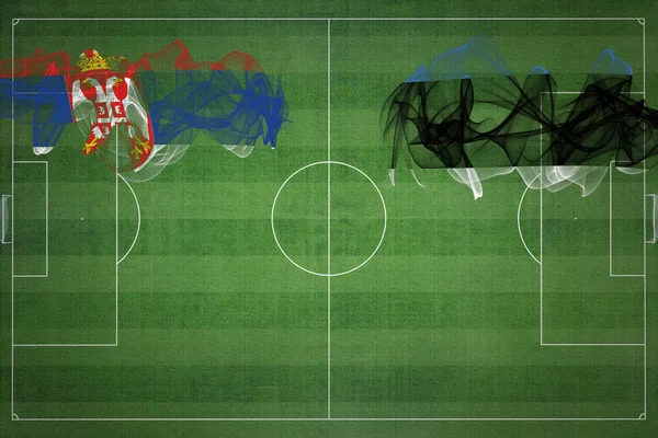 Sérvia Estónia Soccer Match Cores Nacionais Bandeiras Nacionais Campo Futebol — Fotografia de Stock