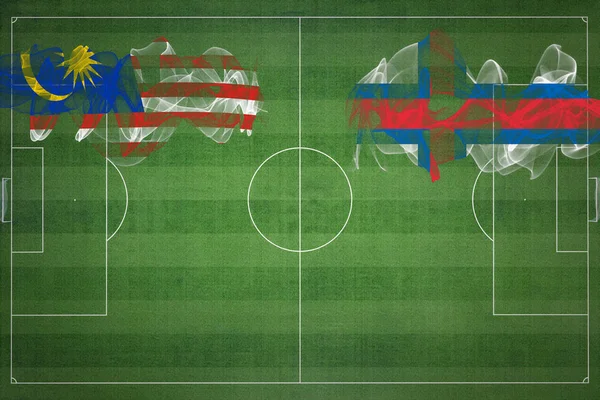 Malaysia Färöer Inseln Fußballspiel Nationalfarben Nationalflaggen Fußballplatz Fußballspiel Wettbewerbskonzept Kopierraum — Stockfoto