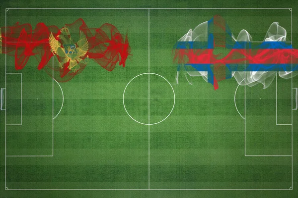 Karadağ Faroe Adaları Futbol Maçı Ulusal Renkler Ulusal Bayraklar Futbol — Stok fotoğraf