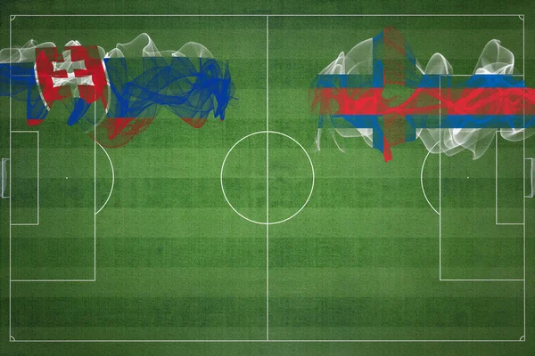 スロバキアVsフェロー諸島サッカーマッチ ナショナルカラー サッカー場 サッカーゲーム 競争の概念 コピースペース — ストック写真