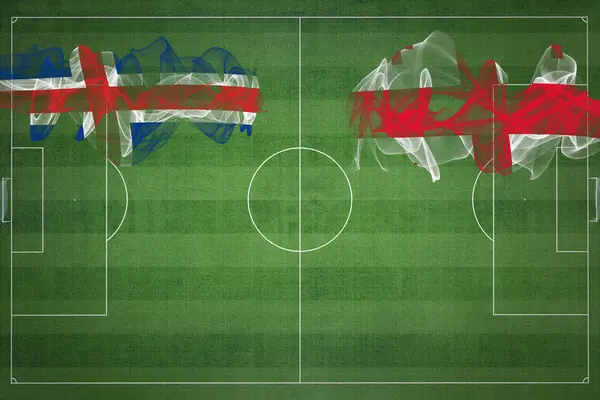 Islândia Georgia Soccer Match Cores Nacionais Bandeiras Nacionais Campo Futebol — Fotografia de Stock