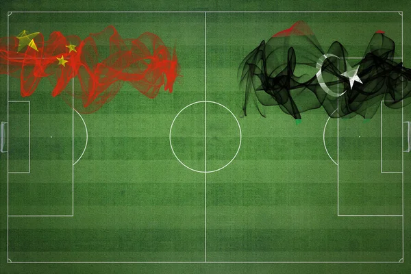 Kina Libyen Fotboll Match Nationella Färger Nationella Flaggor Fotbollsplan Fotbollsmatch — Stockfoto