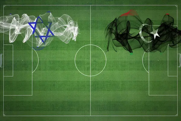 Israel Líbia Soccer Match Cores Nacionais Bandeiras Nacionais Campo Futebol — Fotografia de Stock