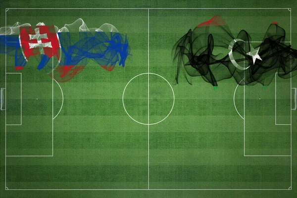 スロバキアVsリビアサッカーマッチ ナショナルカラー サッカー場 サッカーゲーム 競争の概念 コピースペース — ストック写真