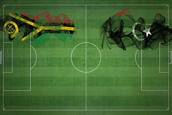 Vanuatu Libye Soccer Match Národní Barvy Národní Vlajky Fotbalové Hřiště — Stock fotografie