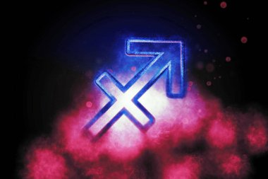 Sagittarius burcu, gece gökyüzü, yıldız haritası, yay burcu sembolü, Pembe ve Mavili.