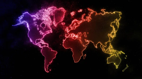 Colorful World Map Dark Background Colorful Glowing World Map Space — 스톡 사진