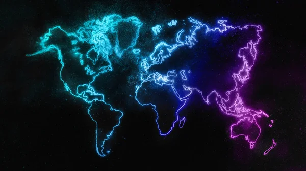 Colorful World Map Dark Background Colorful Glowing World Map Space — 스톡 사진