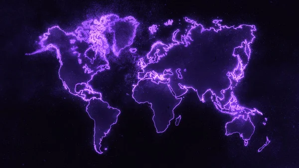 Carte Monde Colorée Sur Fond Sombre Violet Glowing World Map — Photo