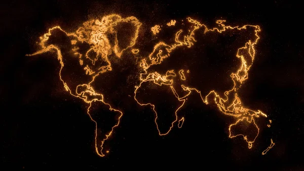 Barevná Mapa Světa Tmavém Pozadí Oranžová Zářící Mapa Světa Vesmírné — Stock fotografie