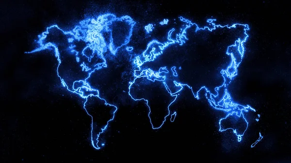 Πολύχρωμος Παγκόσμιος Χάρτης Σκούρο Φόντο Blue Glowing World Map Space — Φωτογραφία Αρχείου