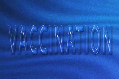 Aşılama, önleyici ilaç, covid 19 koronavirüs aşısı için aşı metni, mavi parıltılı arka plan