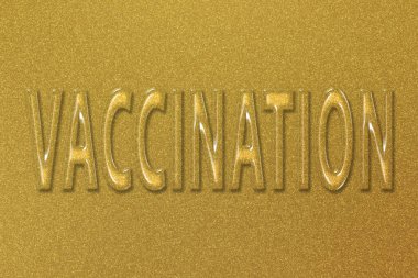 Aşı, önleyici ilaç, covid 19 koronavirüs aşısı için aşı metni, altın arkaplan