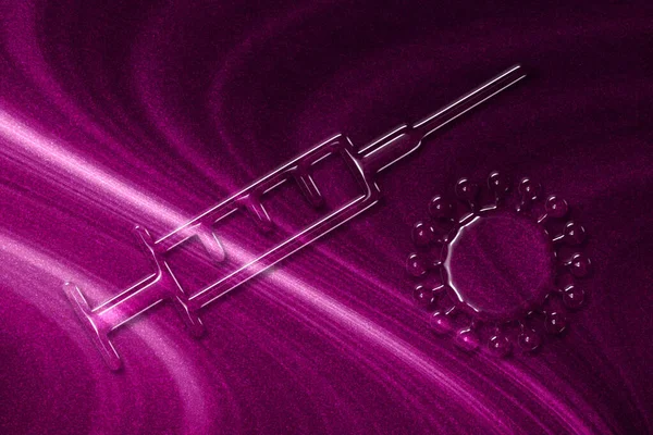 Зупинити Концепцію Коронавірусу Символ Медичного Шприца Вакцинація Фон Пурпуровий — стокове фото