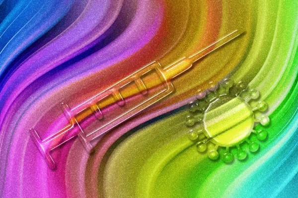 Stop Coronavirus Concept Medical Syringe Symbol Vaccination Rainbow Glitter Background — Stock Photo, Image