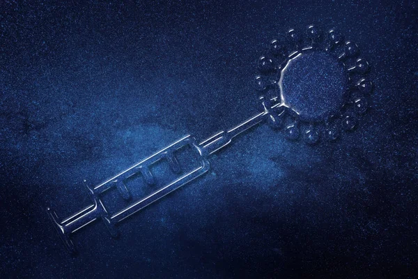 停止Coronavirus概念 医疗注射器符号 疫苗接种 空间背景 — 图库照片