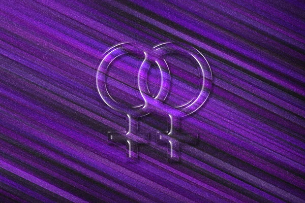 Kvinna Homosexualitet Symbol Lesbisk Glyf Dubbel Manlig Skylt Violett Bakgrund — Stockfoto