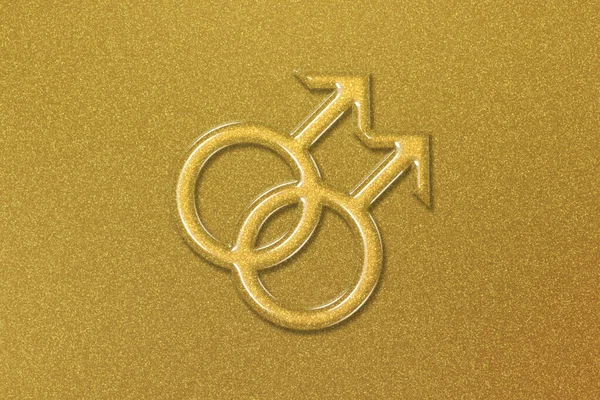 Mężczyzna Homoseksualizm Symbol Gay Glif Podwójny Męski Znak Złoty Tło — Zdjęcie stockowe